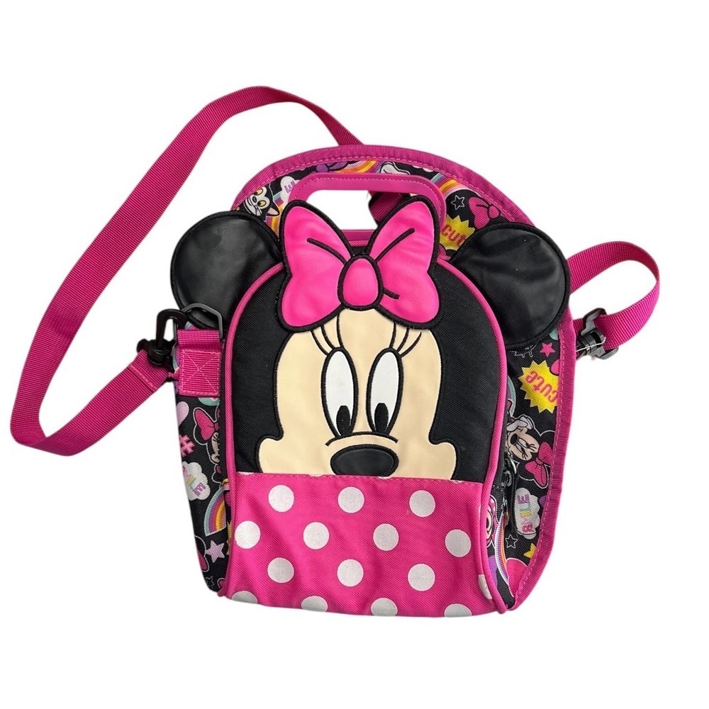 Disney Minnie Mouse Insulated Lunch Bag Pink Black 3D Ears Shoulder Strap Kids